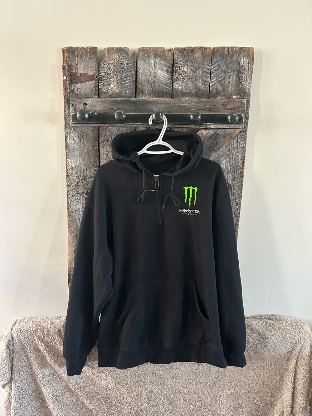Men's Monster Energy Half Zip Black Hooded Pullover Sweatshirt